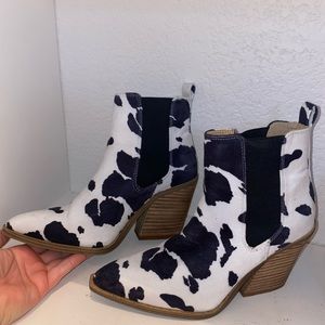 Cow print hide booties